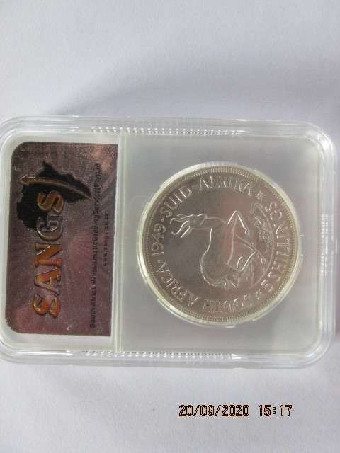 Great...Graded AU 58 SANGS 1949 SA Union 5 Shillings/Crown 80% silver